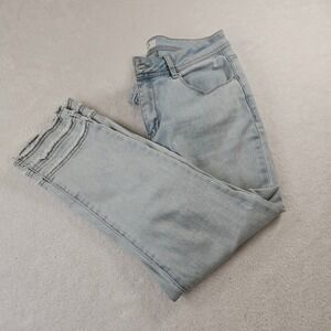 Charlie B Women Light Wash Frayed Hem Straight Leg Jeans Blue Size 10